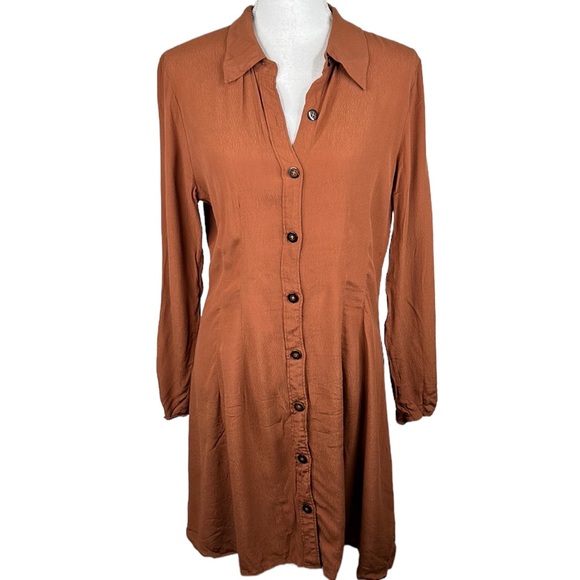& Other Stories Dresses & Skirts - & Other Stories Brown Viscose Button Down Long Sleeve Midi Dress Size 8
